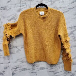 Absolutely Sweater Women Size M Golden Mustard Knit Fringe Shag Sleeves Boho